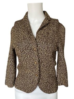 Iisli Brown Sequin Jacket Cotton Knit Cropped 3/4 Sleeve Neutral Womens Size 8
